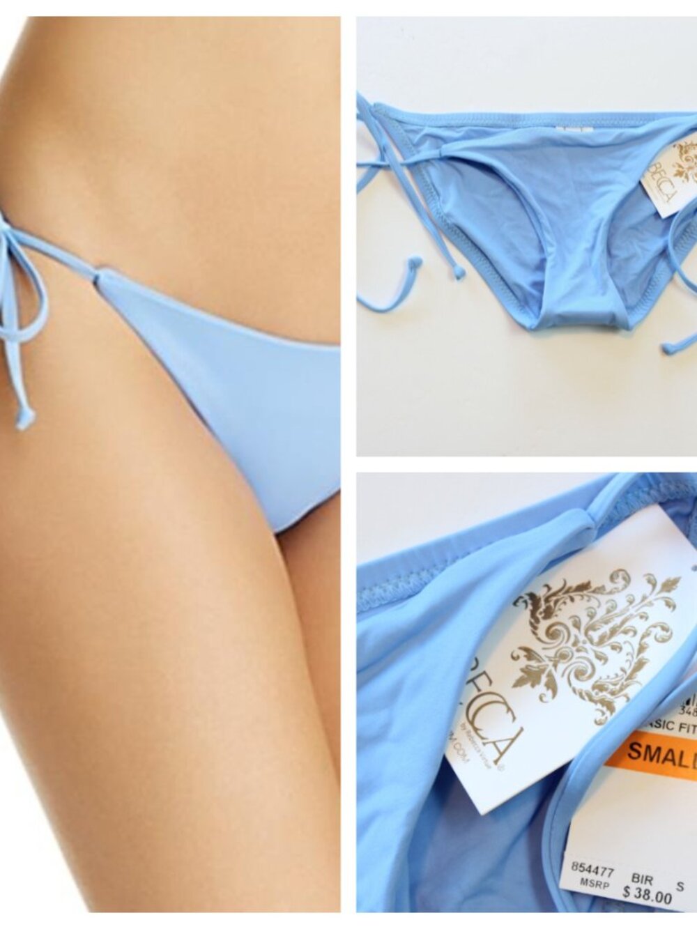 Becca Side Tie String Bikini Swim Bottom Blue Small NWT